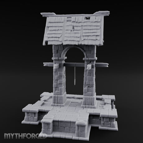 Shingle-Roofed Chain-Hung Village Well Miniature for Dungeons and Dragons, Pathfinder or other TTRPGs