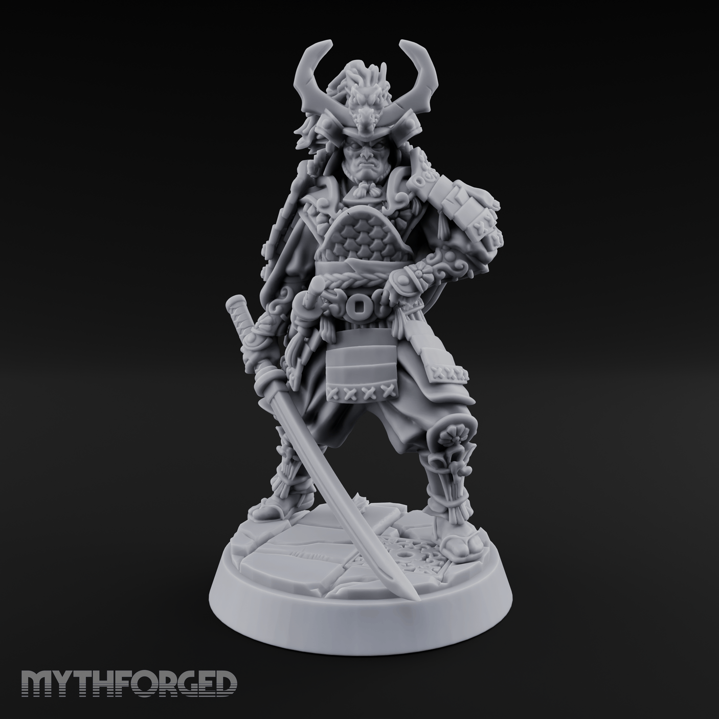 Armoured Horns High Commanding Shogun Miniature for Dungeons and Dragons, Pathfinder or other TTRPGs