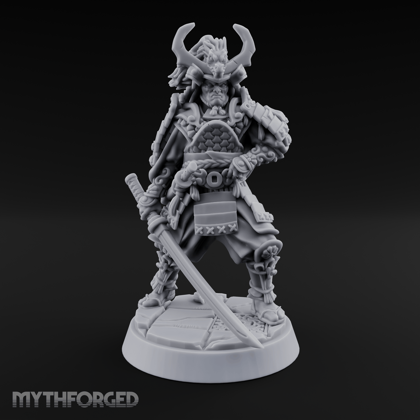Armoured Horns High Commanding Shogun Miniature for Dungeons and Dragons, Pathfinder or other TTRPGs