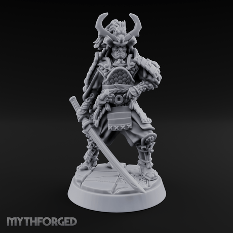 Armoured Horns High Commanding Shogun Miniature for Dungeons and Dragons, Pathfinder or other TTRPGs