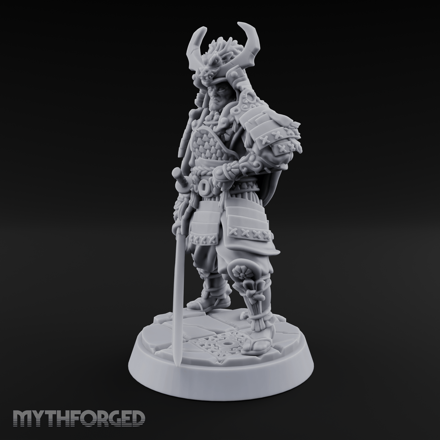 Armoured Horns High Commanding Shogun Miniature for Dungeons and Dragons, Pathfinder or other TTRPGs