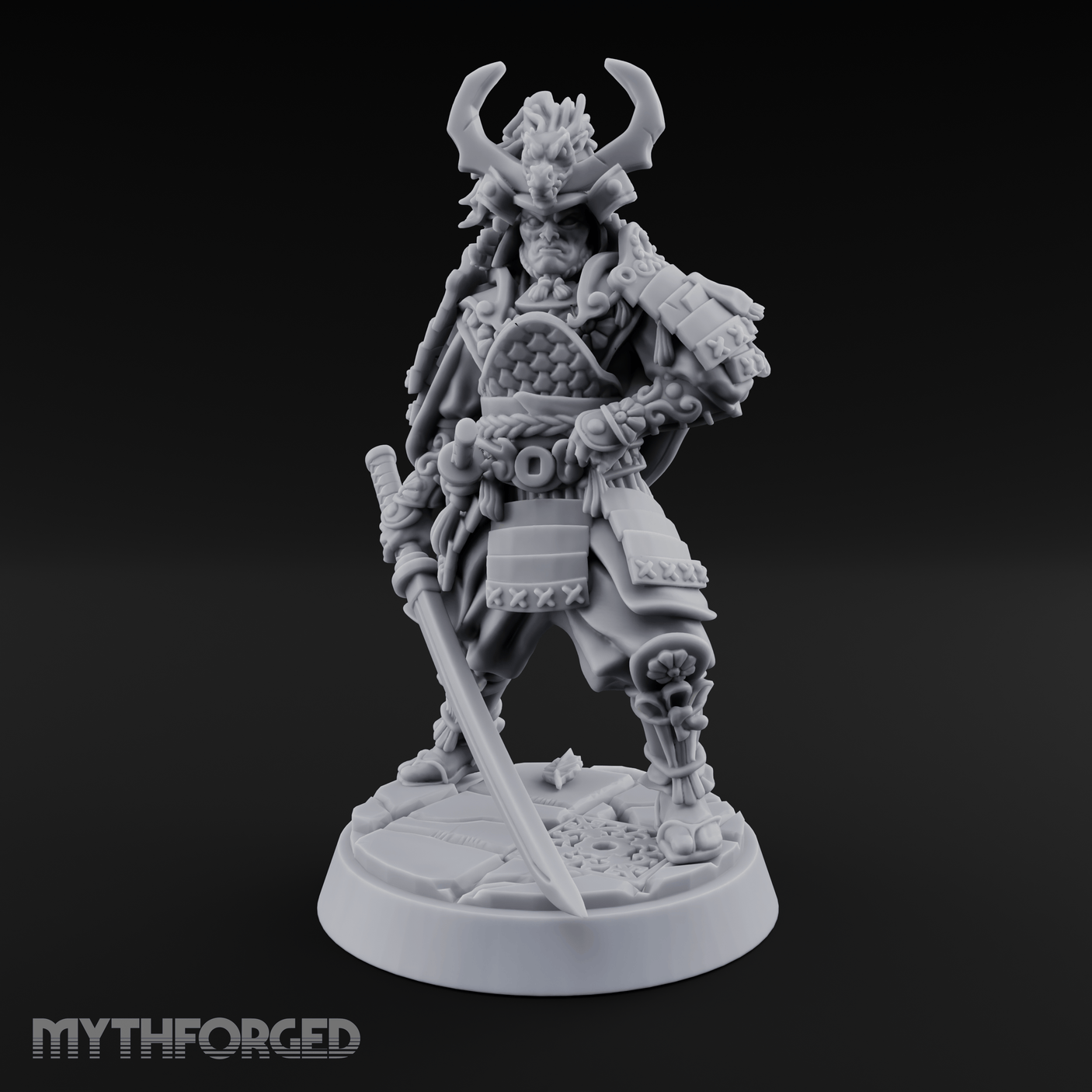 Armoured Horns High Commanding Shogun Miniature for Dungeons and Dragons, Pathfinder or other TTRPGs