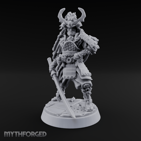 Armoured Horns High Commanding Shogun Miniature for Dungeons and Dragons, Pathfinder or other TTRPGs