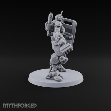 Riot Control, Rusted Edition Warforged Riot Police Robot with Shield B