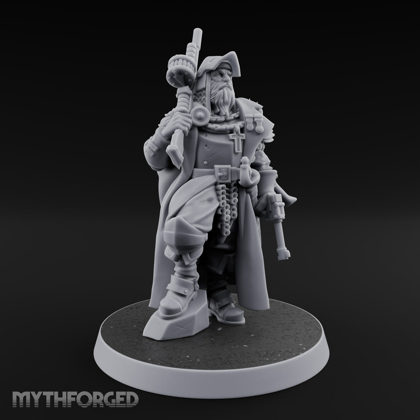 Shotgun Shouldered Cross Bearing Human Priest Miniature for Dungeons and Dragons, Pathfinder or other TTRPGs