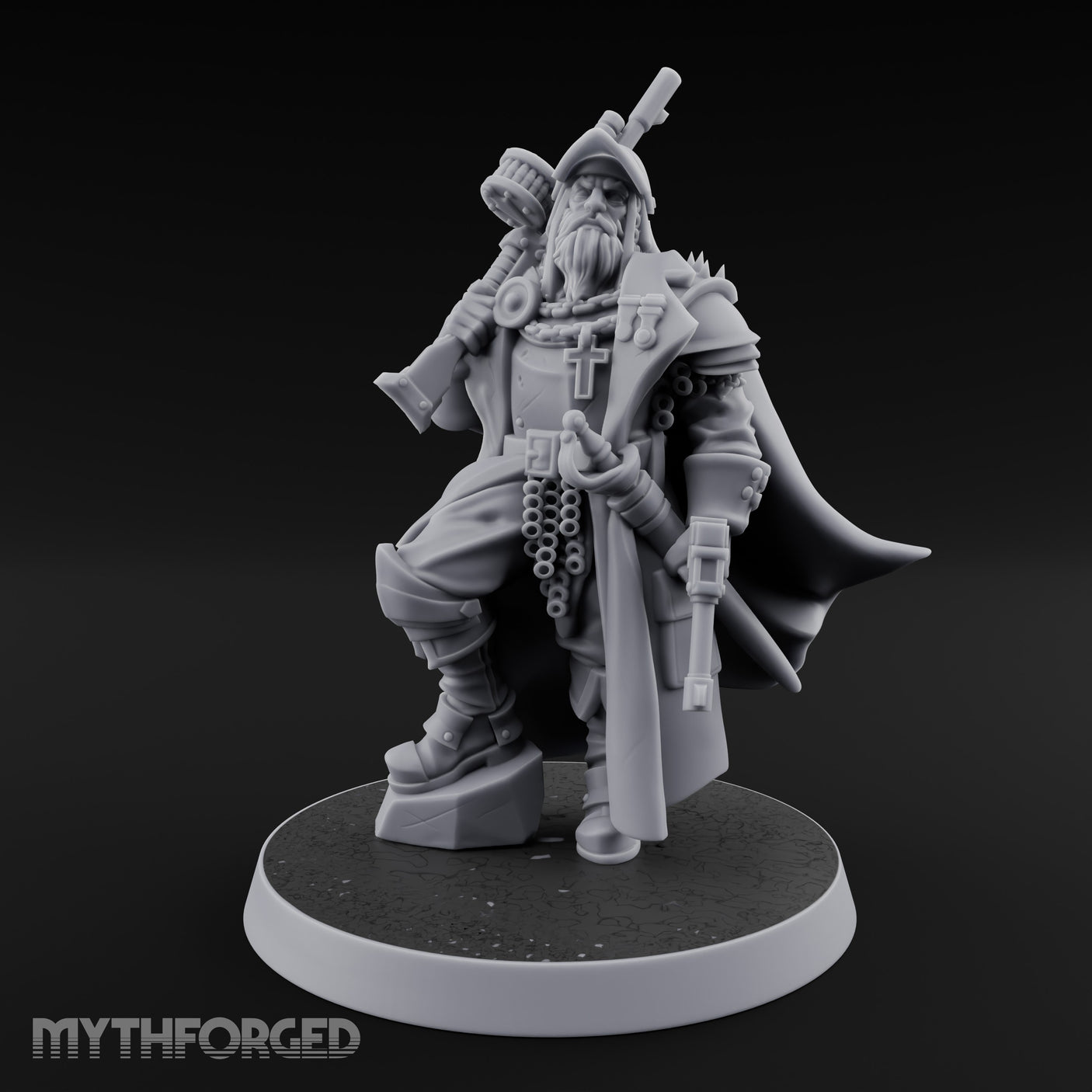 Shotgun Shouldered Cross Bearing Human Priest Miniature for Dungeons and Dragons, Pathfinder or other TTRPGs