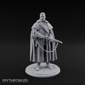 Shotgun-Slung Cape-Flowing Human Wanderer Miniature for Dungeons and Dragons, Pathfinder or other TTRPGs