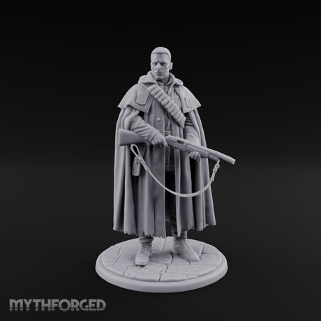 Shotgun-Slung Cape-Flowing Human Wanderer Miniature for Dungeons and Dragons, Pathfinder or other TTRPGs