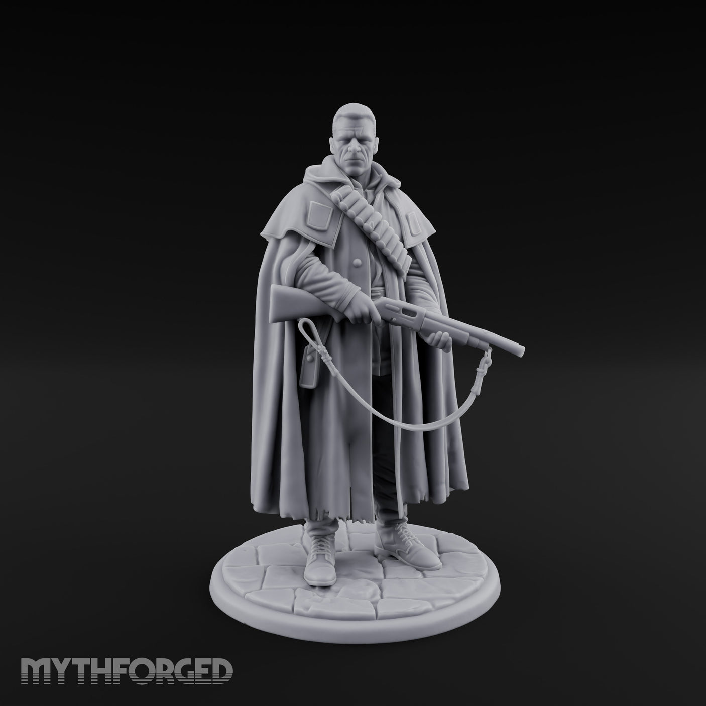 Shotgun-Slung Cape-Flowing Human Wanderer Miniature for Dungeons and Dragons, Pathfinder or other TTRPGs