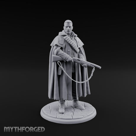 Shotgun-Slung Cape-Flowing Human Wanderer Miniature for Dungeons and Dragons, Pathfinder or other TTRPGs