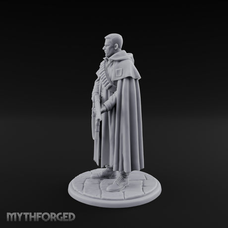 Shotgun-Slung Cape-Flowing Human Wanderer Miniature for Dungeons and Dragons, Pathfinder or other TTRPGs