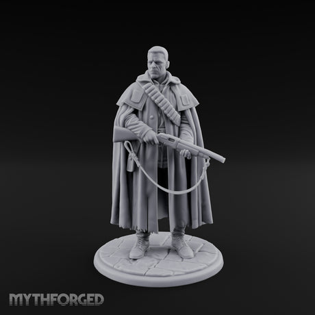Shotgun-Slung Cape-Flowing Human Wanderer Miniature for Dungeons and Dragons, Pathfinder or other TTRPGs