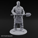 Shovel Gripping Human Gravedigger Miniature for Dungeons and Dragons, Pathfinder or other TTRPGs