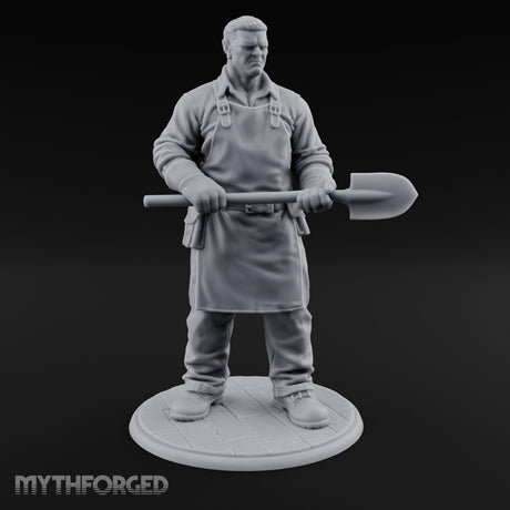 Shovel Gripping Human Gravedigger Miniature for Dungeons and Dragons, Pathfinder or other TTRPGs