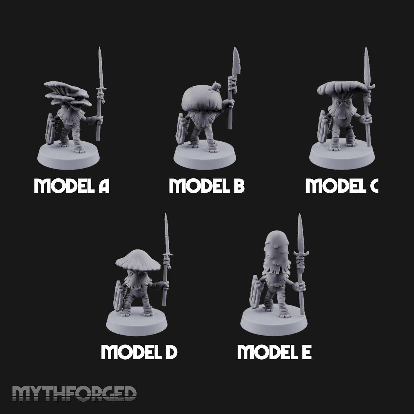 Spore Spearing Mushroom Warriors Miniature for Dungeons and Dragons, Pathfinder or other TTRPGs