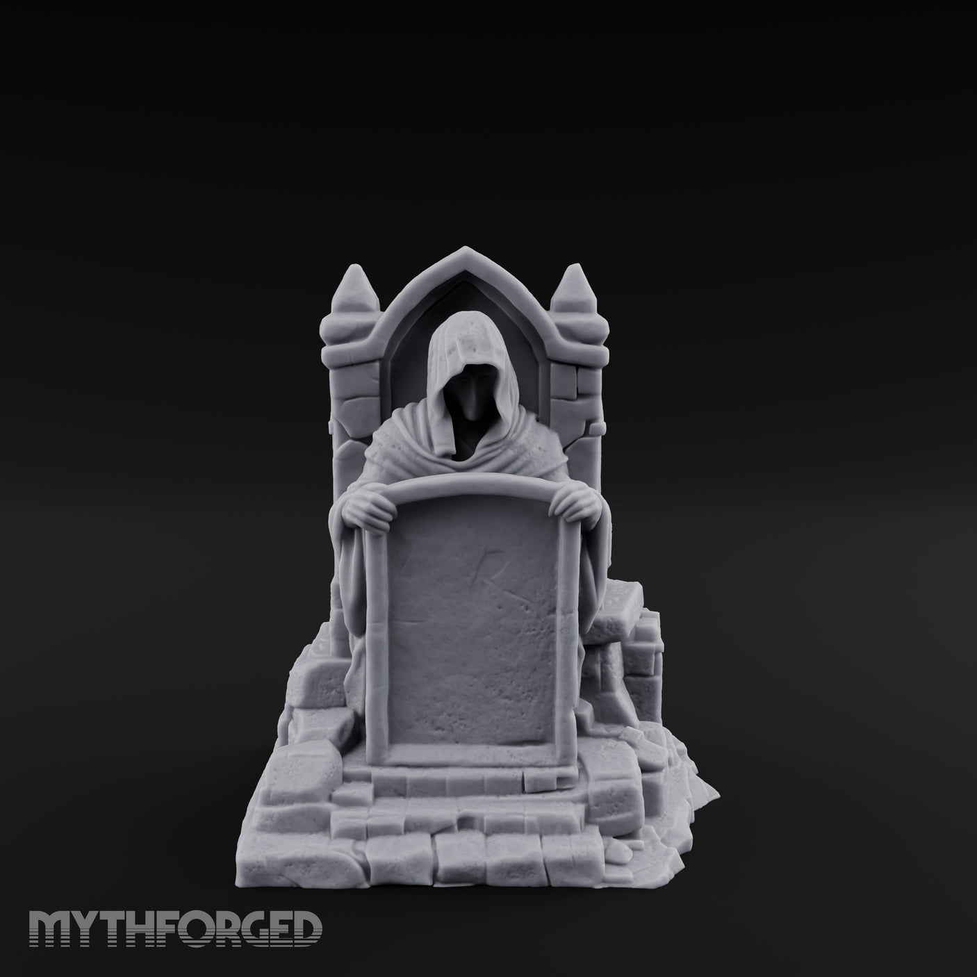Shroud-Cloaked Arch-Niched Hooded Specter Tombstone Miniature for Dungeons and Dragons, Pathfinder or other TTRPGs