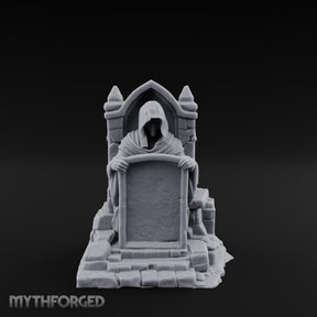 Shroud-Cloaked Arch-Niched Hooded Specter Tombstone Miniature for Dungeons and Dragons, Pathfinder or other TTRPGs