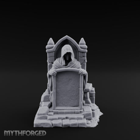 Shroud-Cloaked Arch-Niched Hooded Specter Tombstone Miniature for Dungeons and Dragons, Pathfinder or other TTRPGs