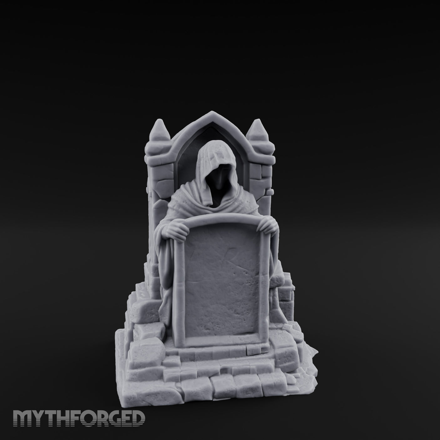 Shroud-Cloaked Arch-Niched Hooded Specter Tombstone Miniature for Dungeons and Dragons, Pathfinder or other TTRPGs