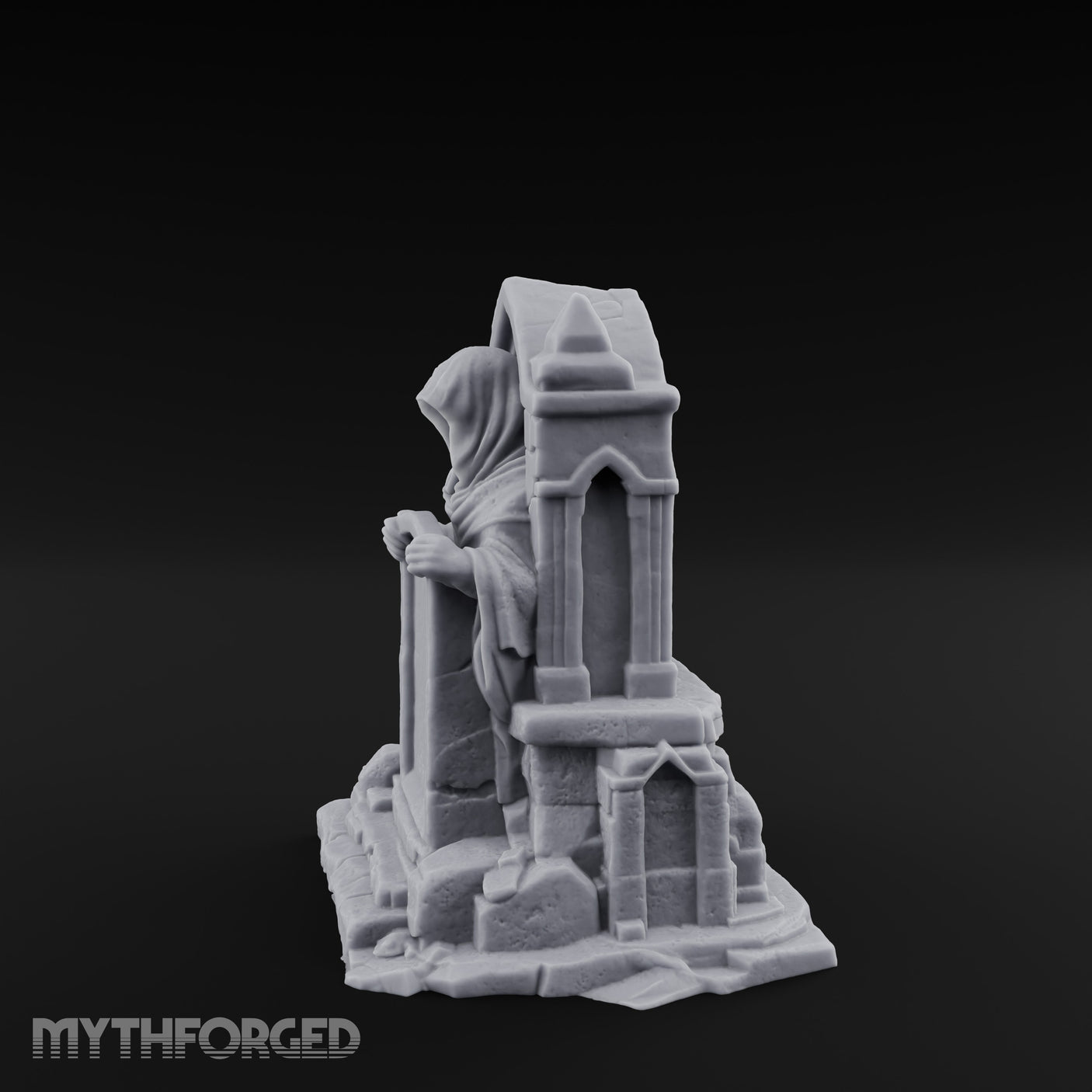 Shroud-Cloaked Arch-Niched Hooded Specter Tombstone Miniature for Dungeons and Dragons, Pathfinder or other TTRPGs