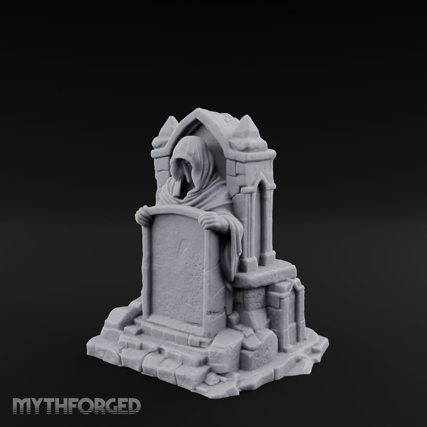 Shroud-Cloaked Arch-Niched Hooded Specter Tombstone Miniature for Dungeons and Dragons, Pathfinder or other TTRPGs