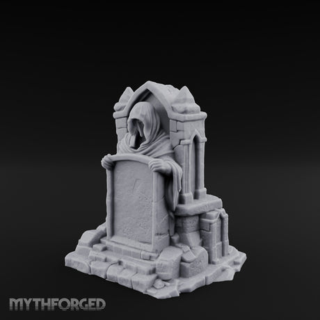Shroud-Cloaked Arch-Niched Hooded Specter Tombstone Miniature for Dungeons and Dragons, Pathfinder or other TTRPGs