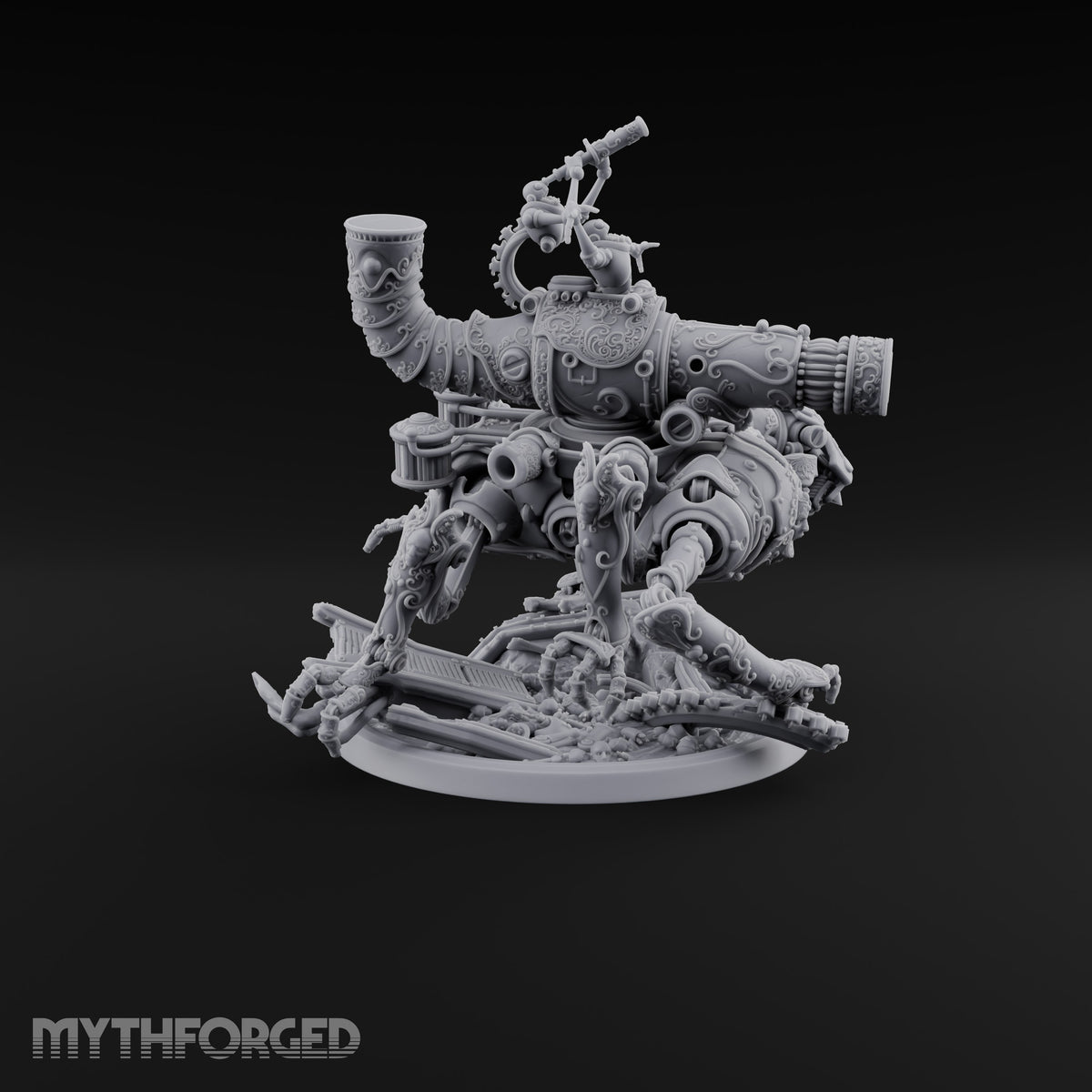 Scrapyard Stomper Warforged Four-Legged Siege Automaton with Cannon, Horn Pipe and Spotter