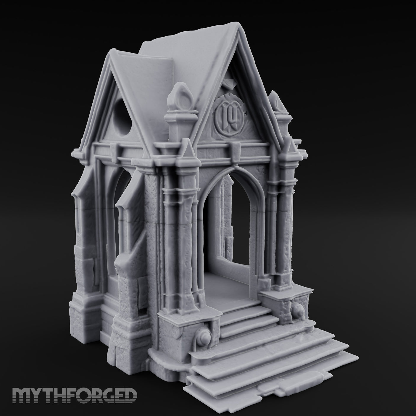 Sigil-Crowned Gothic-Arched Mausoleum Chapel Miniature for Dungeons and Dragons, Pathfinder or other TTRPGs