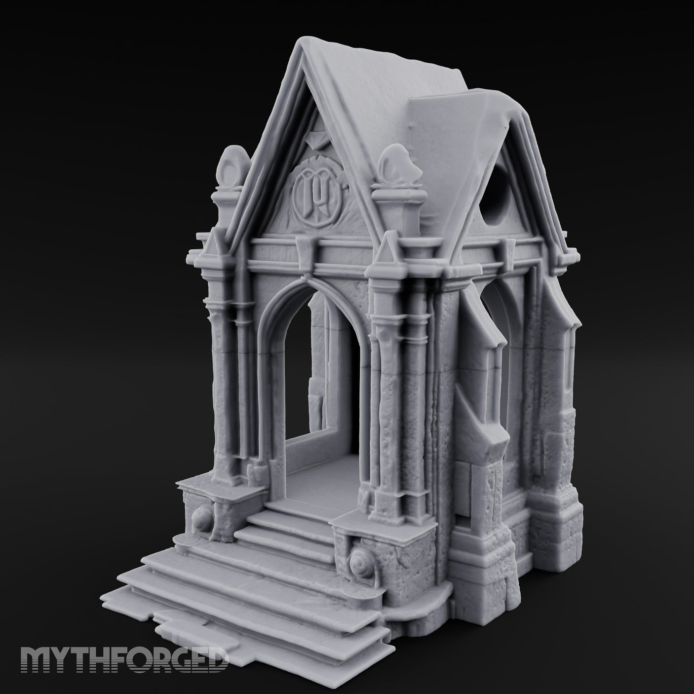 Sigil-Crowned Gothic-Arched Mausoleum Chapel Miniature for Dungeons and Dragons, Pathfinder or other TTRPGs