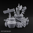 Sign-Posted Weapon-Stuffed Adventurer's Market Clutter Scene Miniature for Dungeons and Dragons, Pathfinder or other TTRPGs
