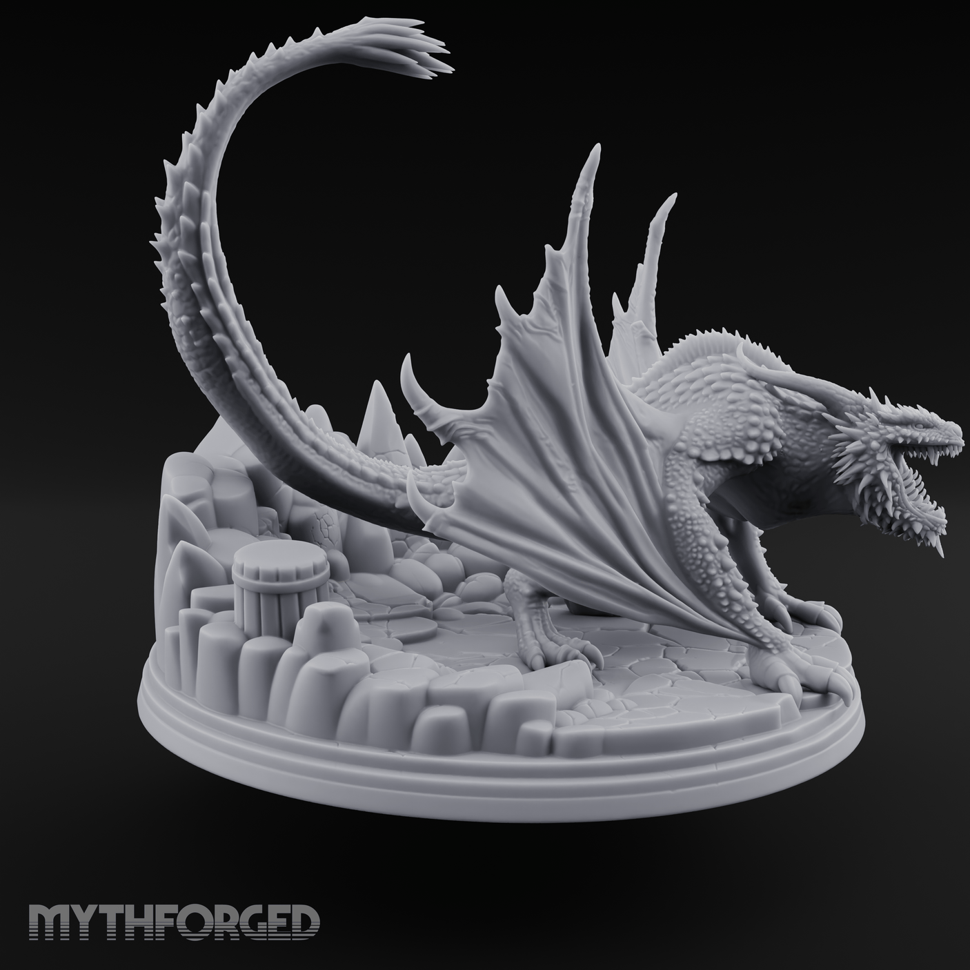 Jaws Wide Roaring White Dragon Miniature for Dungeons and Dragons, Pathfinder or other TTRPGs