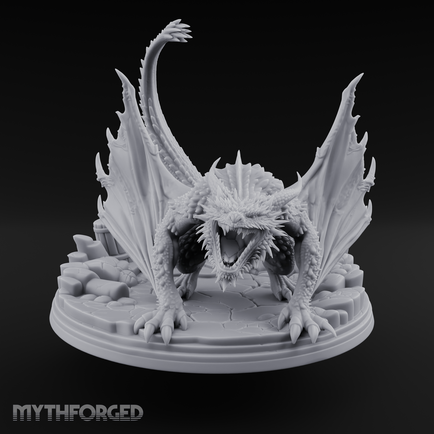Jaws Wide Roaring White Dragon Miniature for Dungeons and Dragons, Pathfinder or other TTRPGs