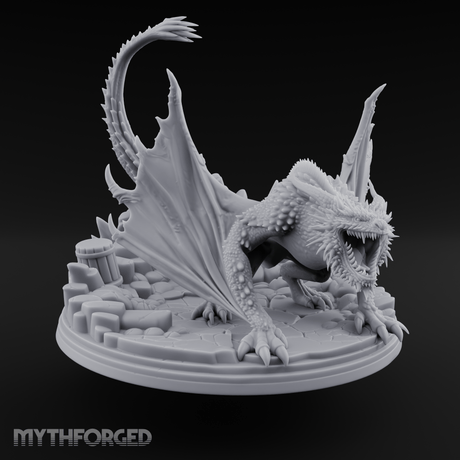 Jaws Wide Roaring White Dragon Miniature for Dungeons and Dragons, Pathfinder or other TTRPGs