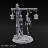 Skeleton-Hung Lantern-Chained Gibbet Post Miniature for Dungeons and Dragons, Pathfinder or other TTRPGs