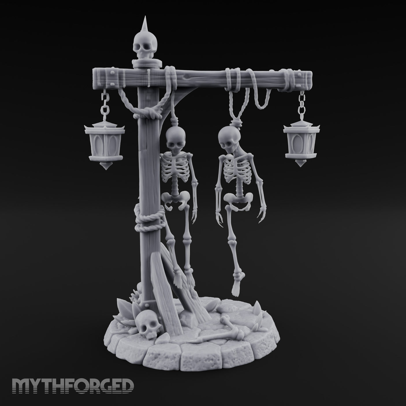 Skeleton-Hung Lantern-Chained Gibbet Post Miniature for Dungeons and Dragons, Pathfinder or other TTRPGs