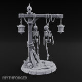 Skeleton-Hung Lantern-Chained Gibbet Post Miniature for Dungeons and Dragons, Pathfinder or other TTRPGs