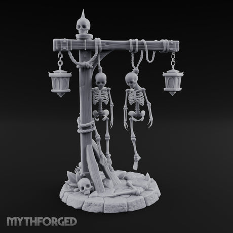Skeleton-Hung Lantern-Chained Gibbet Post Miniature for Dungeons and Dragons, Pathfinder or other TTRPGs