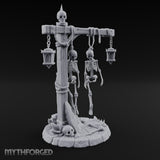Skeleton-Hung Lantern-Chained Gibbet Post Miniature for Dungeons and Dragons, Pathfinder or other TTRPGs