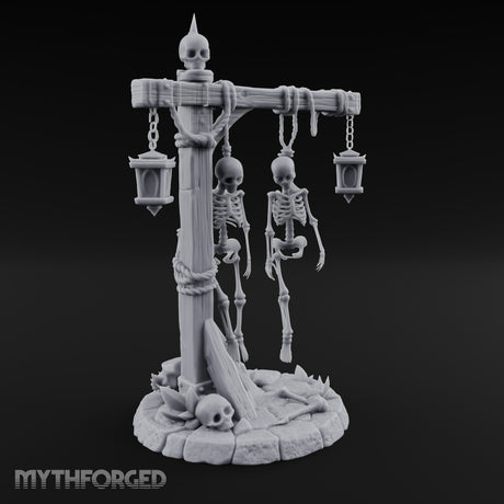 Skeleton-Hung Lantern-Chained Gibbet Post Miniature for Dungeons and Dragons, Pathfinder or other TTRPGs