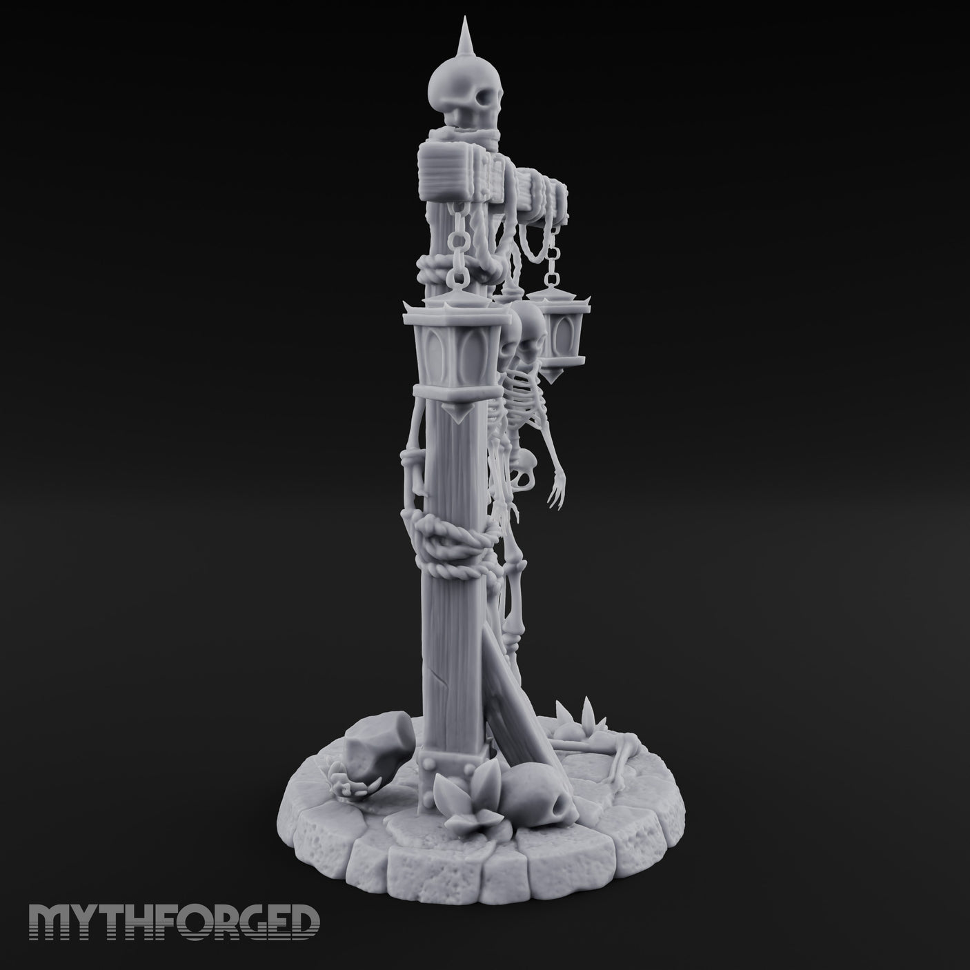 Skeleton-Hung Lantern-Chained Gibbet Post Miniature for Dungeons and Dragons, Pathfinder or other TTRPGs
