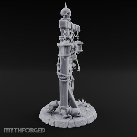 Skeleton-Hung Lantern-Chained Gibbet Post Miniature for Dungeons and Dragons, Pathfinder or other TTRPGs