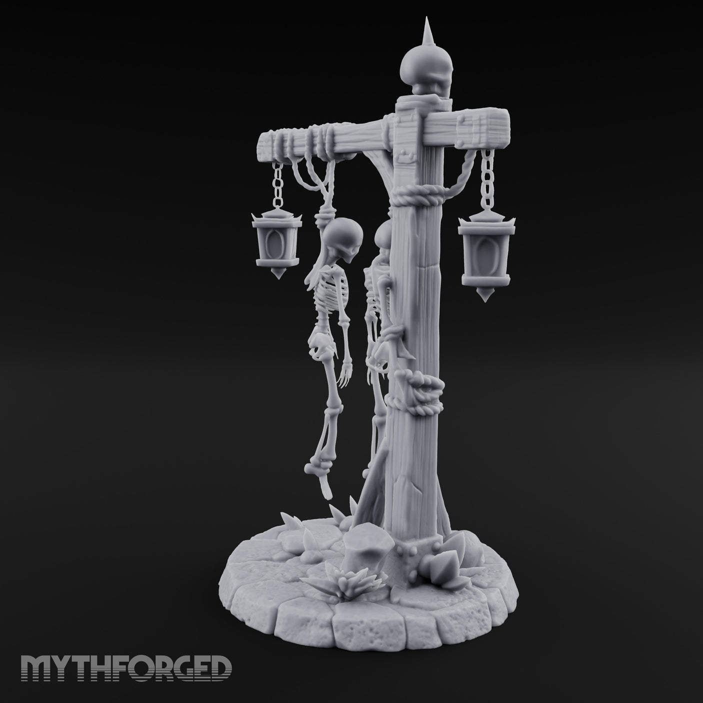 Skeleton-Hung Lantern-Chained Gibbet Post Miniature for Dungeons and Dragons, Pathfinder or other TTRPGs