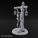 Skeleton-Hung Lantern-Chained Gibbet Post Miniature for Dungeons and Dragons, Pathfinder or other TTRPGs
