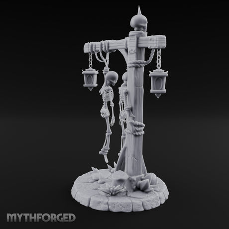 Skeleton-Hung Lantern-Chained Gibbet Post Miniature for Dungeons and Dragons, Pathfinder or other TTRPGs