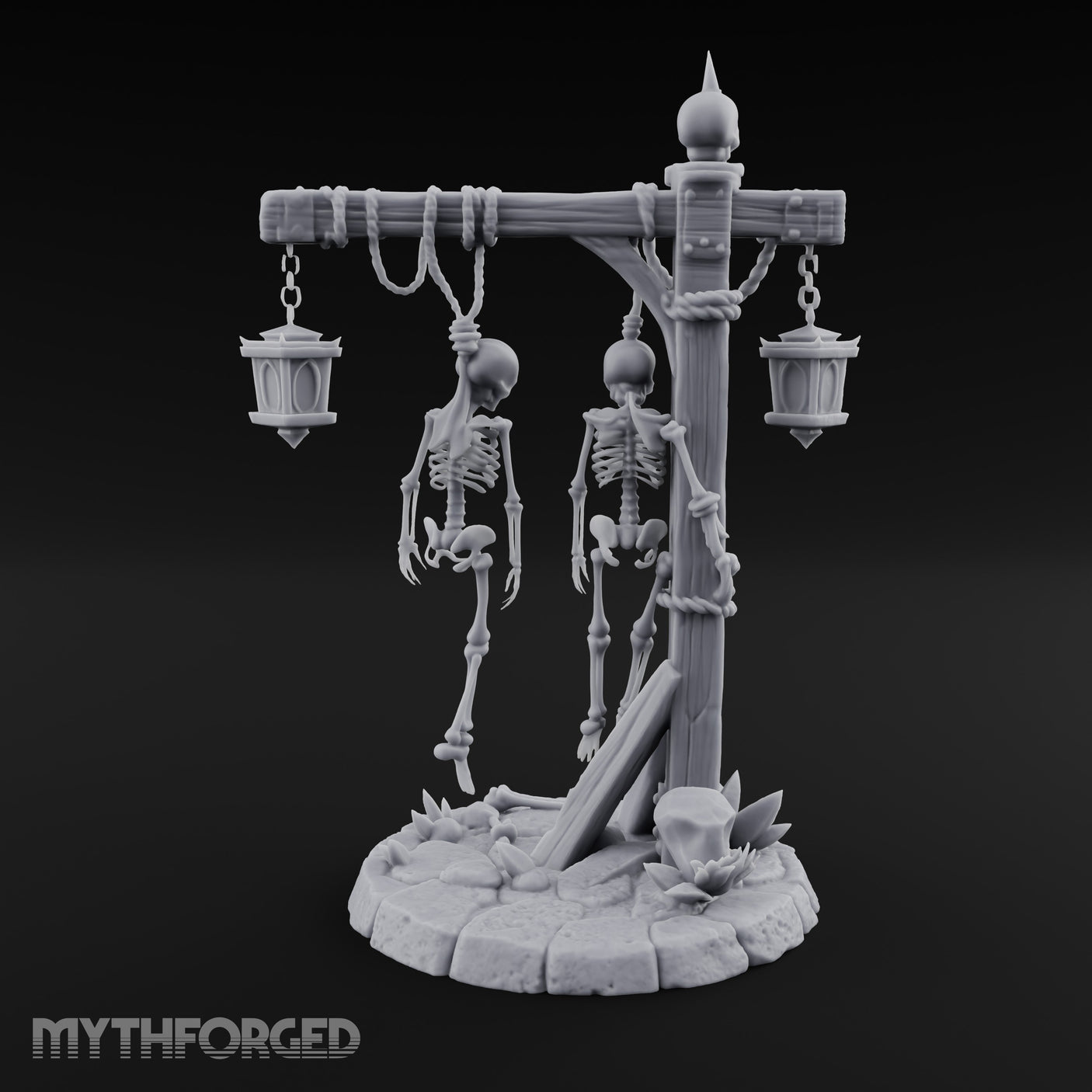 Skeleton-Hung Lantern-Chained Gibbet Post Miniature for Dungeons and Dragons, Pathfinder or other TTRPGs