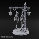 Skeleton-Hung Lantern-Chained Gibbet Post Miniature for Dungeons and Dragons, Pathfinder or other TTRPGs