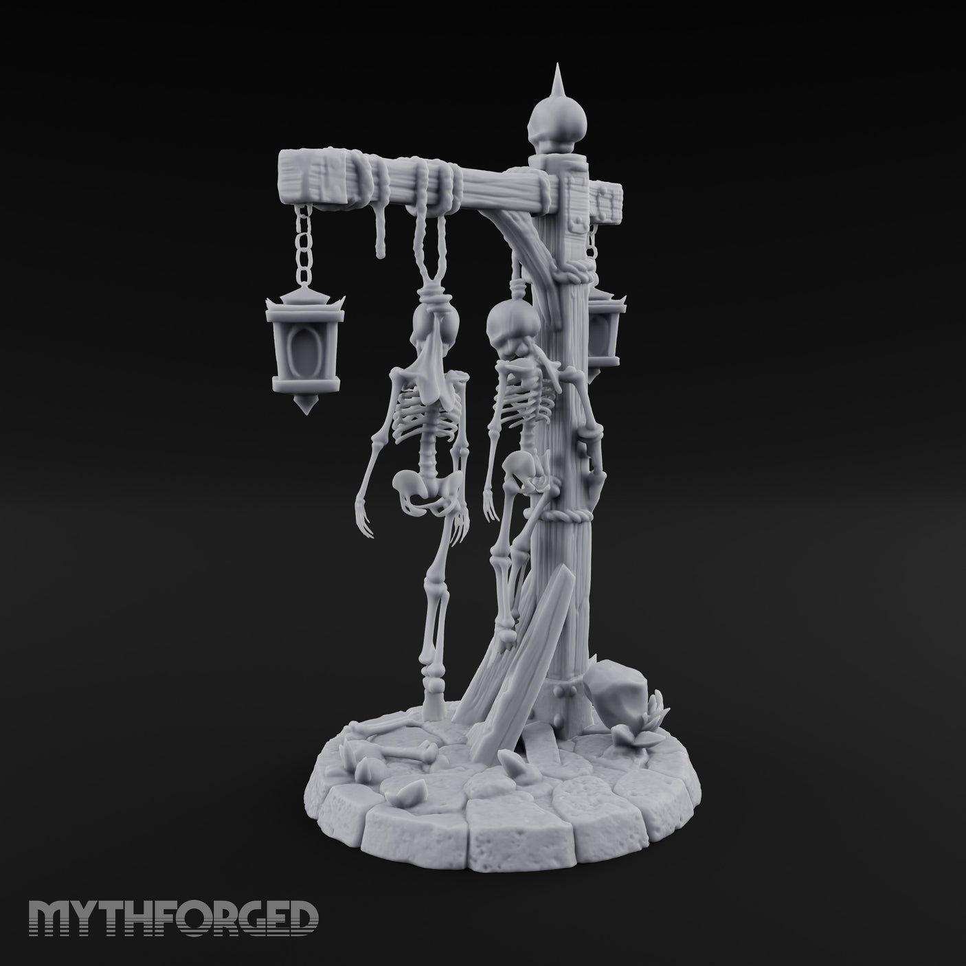 Skeleton-Hung Lantern-Chained Gibbet Post Miniature for Dungeons and Dragons, Pathfinder or other TTRPGs