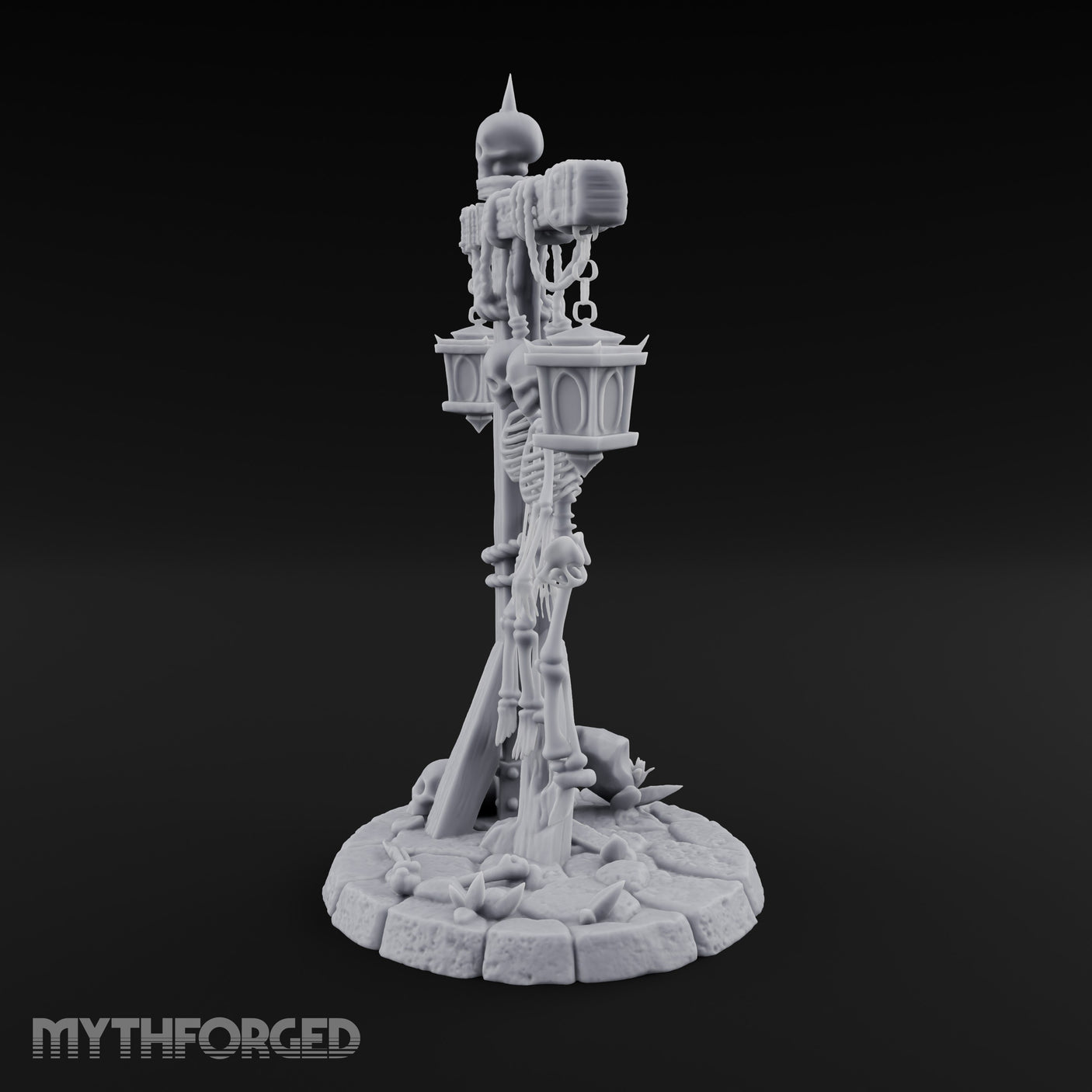 Skeleton-Hung Lantern-Chained Gibbet Post Miniature for Dungeons and Dragons, Pathfinder or other TTRPGs