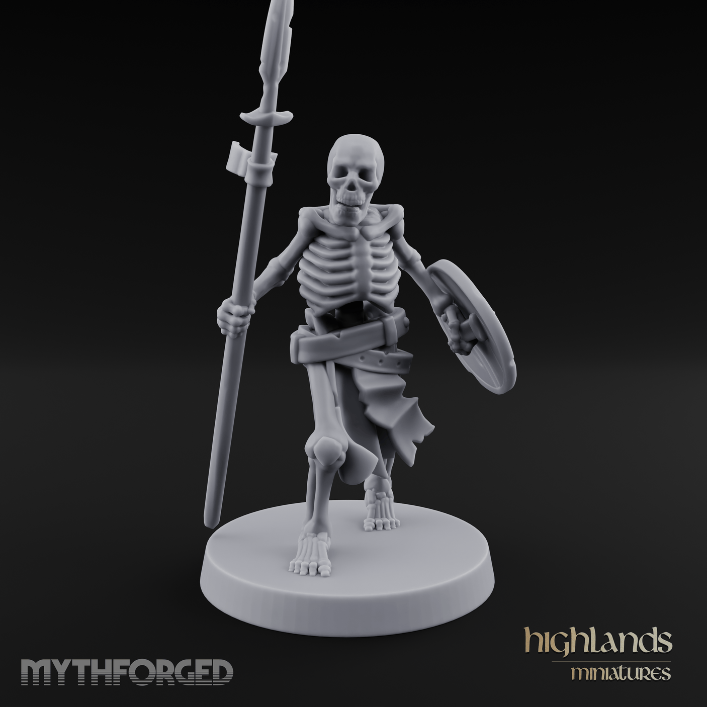 Shield And Spear Standing Skeleton Warrior Miniature for Dungeons and Dragons, Pathfinder or other TTRPGs