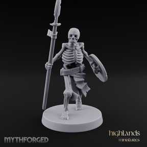 Shield And Spear Standing Skeleton Warrior Miniature for Dungeons and Dragons, Pathfinder or other TTRPGs
